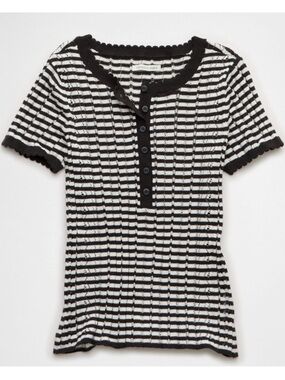 American Eagle Henley Pointelle Sweater T-Shirt
